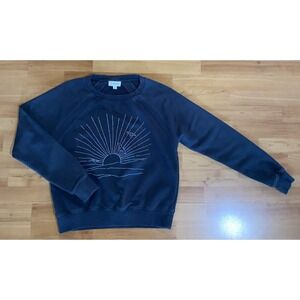 Evereve Blue Sunburst Pullover Sweatshirt Size Small Cotton Blend Sun Birds Cozy